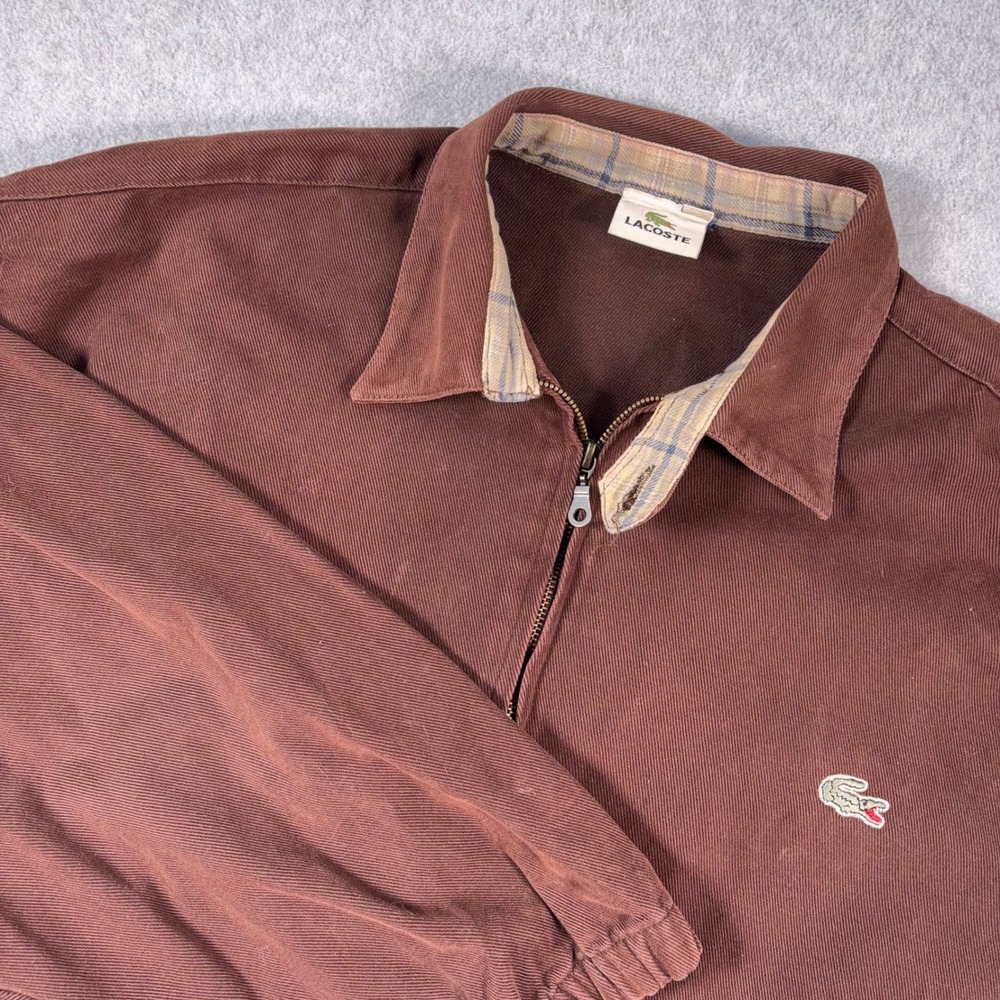 Lacoste Harrington Jacket Mens 3X Brown Solid Full Zip Plaid Lined Cotton Bomber